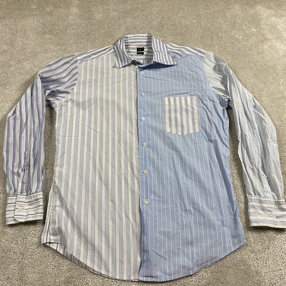 Coast Italy Shirt Mens L Blue White Striped Button Up Patchwork Pocket Office - Picture 1 of 8